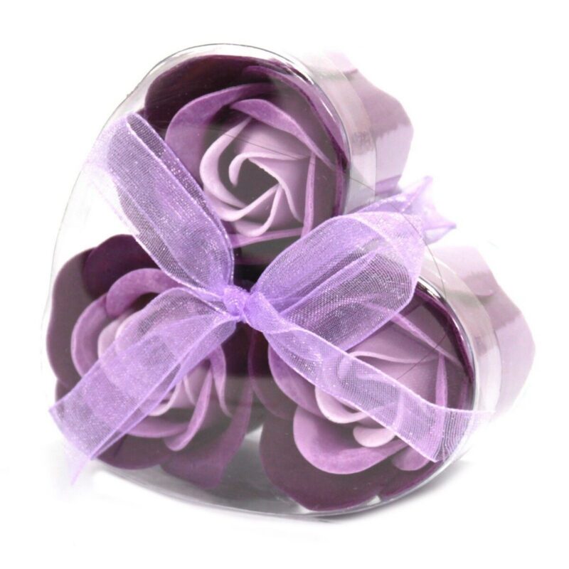 LSF-17 Seifenblumen Lavendel-Rosen – 3 Seifenblumen Herz-Box – Lavendel-Rosen | Mona und Meer